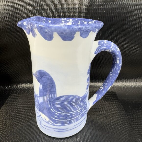 Shard Pottery Dover Foxcroft Duck Loon Pitcher Pottery Spongeware Jug Vintage